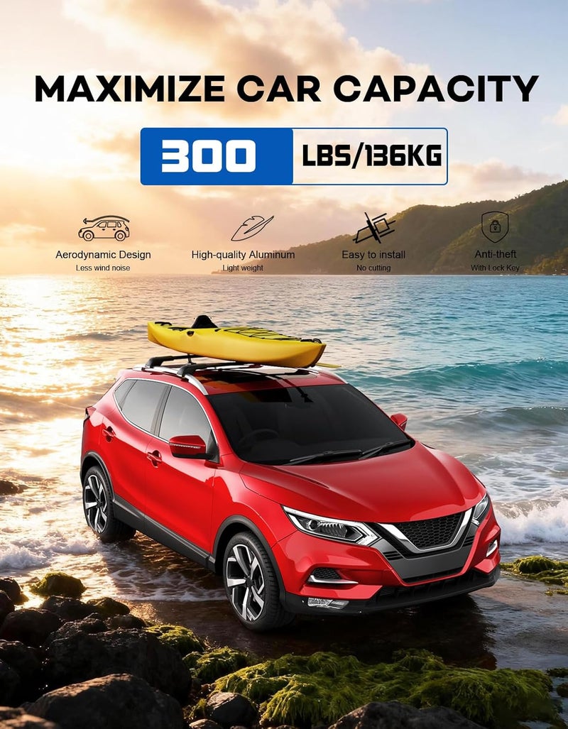 wonderdriver 300lbs Roof Rack Cross Bars Compatible with Nissan Rogue 2014-2020 (with Raised Side Rails), Heavy Duty Aluminum Lockable Roof Rails Crossbars Black Rooftop Cargo Carrier Luggage - Image 3